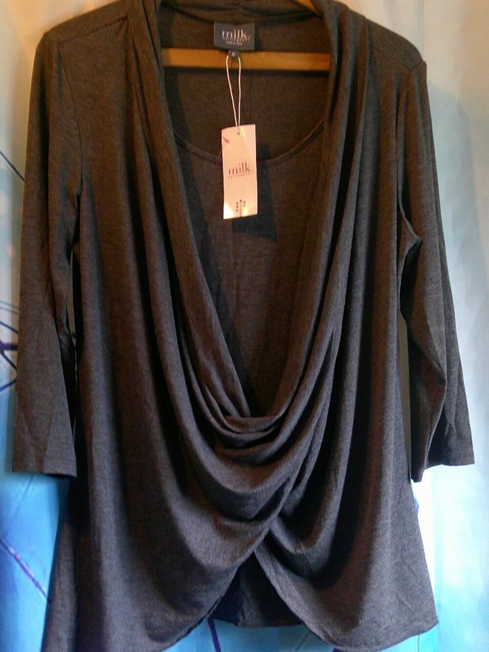 NWT "MILK" Nursingwear Maternity Tank w Attached CrossOver Drape Modest Sz M